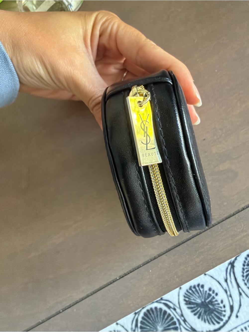 Yves Saint Laurent Black Leather Cosmetic Pouch with Lipstick and Gloss